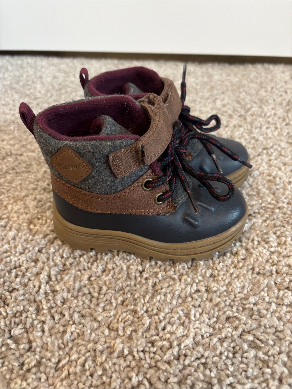 Carter's Toddler Lace-Up Duck Boots in Black, Brown & Burgundy